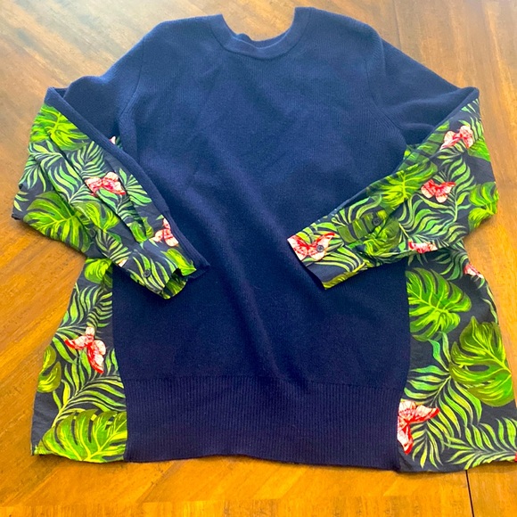 sandrine rose Tops - Sandrine Rose size small French Worker L/S Floral
Sweater Blue NWOT